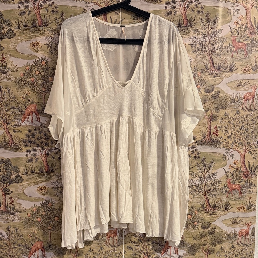 Free People Cream Flowy Blouse